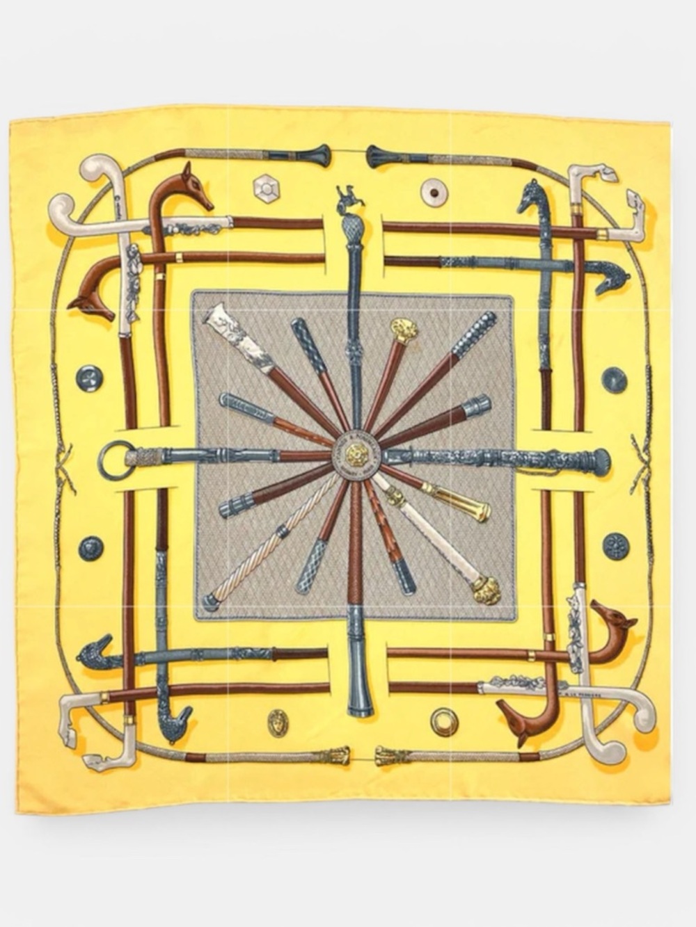 HERMES SCARF CARRE 45 CANNES & POMMEAUX SILK YELLOW